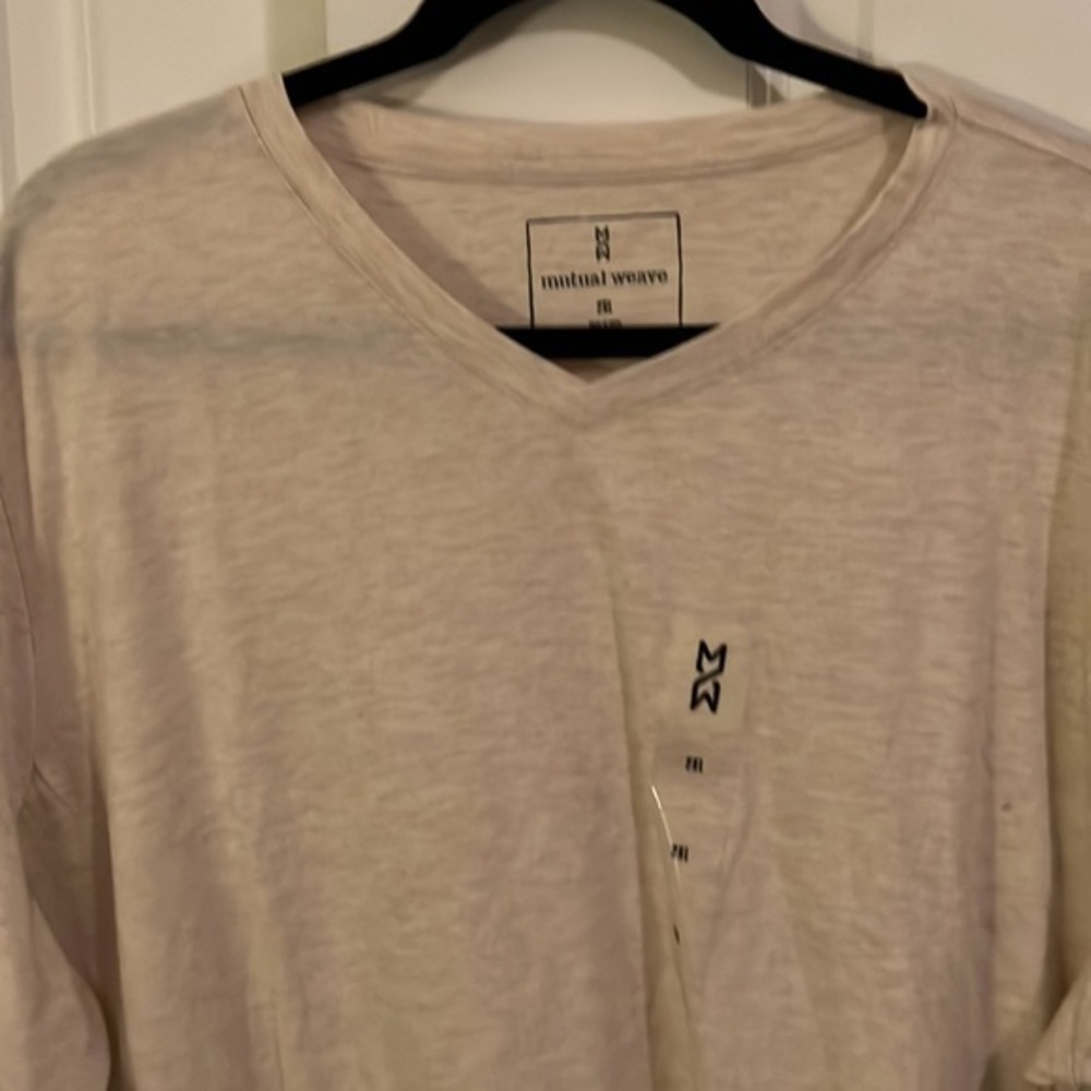 NWT Mutual Weave Short Sleeve V-Neck Shirt Men's 2XL Oatmeal Heather - Picture 2 of 8